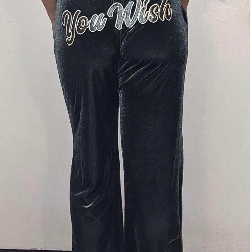 Blue velvet wide leg sweatpants  'You Wish' size M